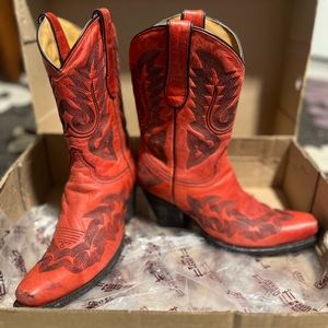 Red Leather Corral Cowboy Boots Size 8